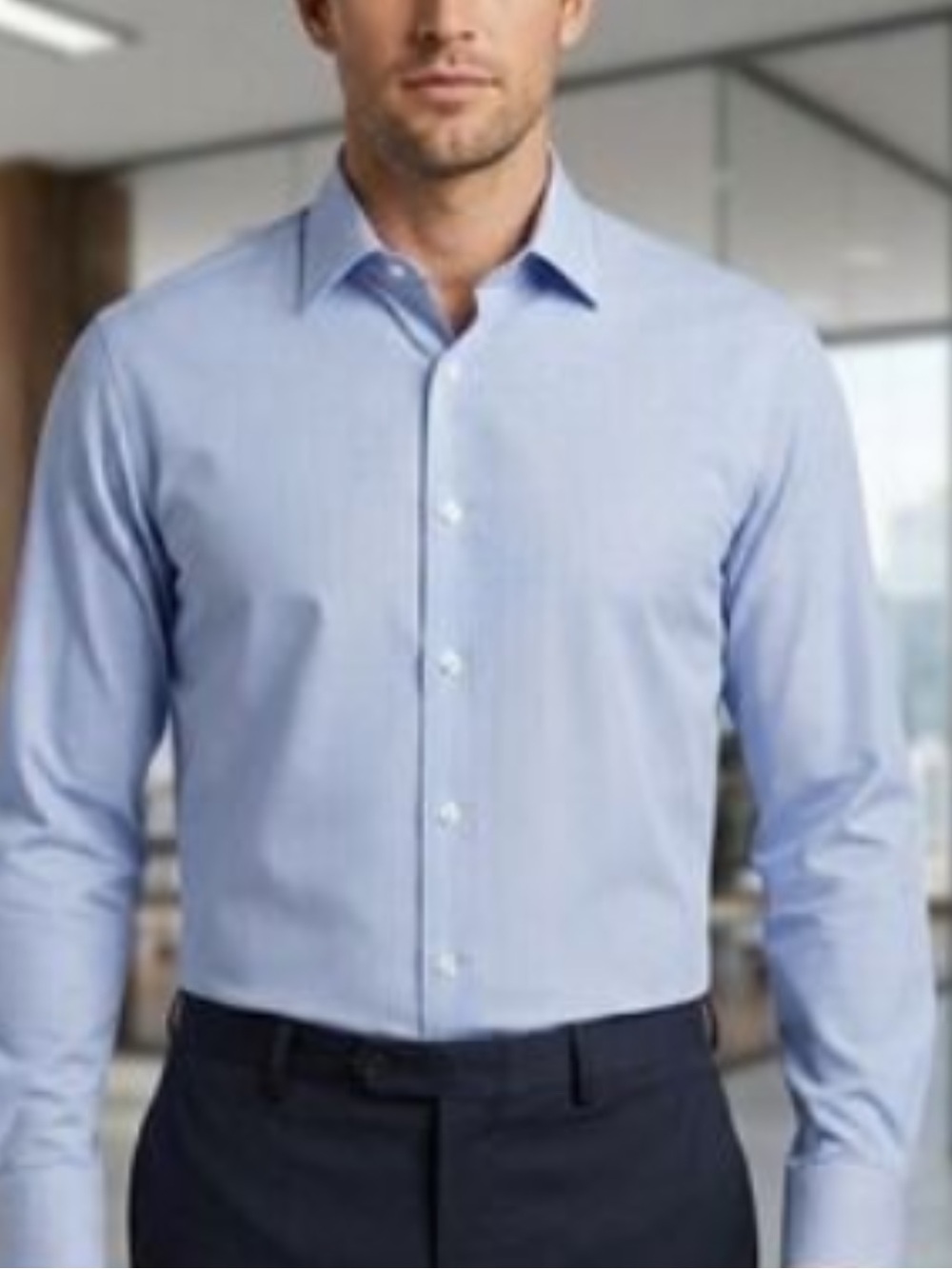 David Donahue Subtle Light Blue & White Trim Fit Dress Shirt in Size 17 32/33